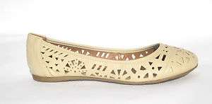 SODA ~ PERFORATED CUT OUT BALLET FLATS ~ SKIN COLOR ~ FAUX LEATHER 