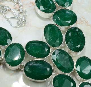 GIANT EMERALD SILVER NECKLACE 19 1/4; T937  