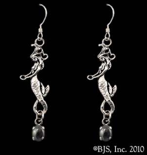   Silver Mermaid Earrings with Gemstones, Mermaid Jewelry, Dangle Style