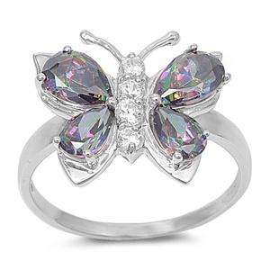 Sterling Silver Women Mystic Butterfly Ring Size 8CZ  