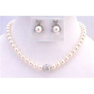 Customize Ivory Pearls Bridal Jewelry Set 8mm Pearls w/ Stud Earrings 