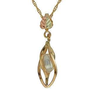 Tricolor 10K Caged Pearl Pendant  Black Hills Gold Jewelry Gemstones 