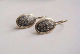 VINTAGE RUSSIAN NIELLO 875 SILVER GOLD GILDED EARRINGS  