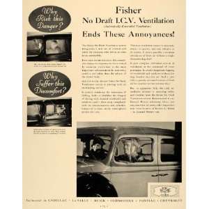 1933 Ad Fisher Automobile Body No Draft Ventilation   Original Print 