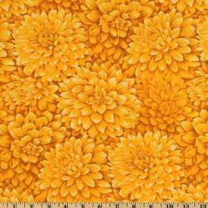  44 Wide Dazzling Dahlias Floral Explosion Yellow Fabric 
