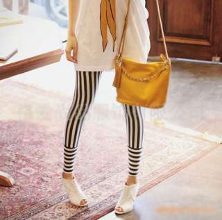   & White Stripes Fashion Women Stretchy Tights Legging Pants  