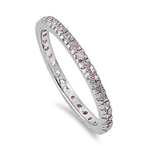 Stackable Eternity Ring 2MM   PINK CZ .925 Sterling SIlver   Sizes 4 5 