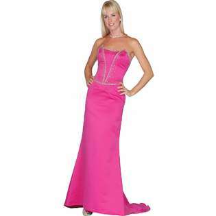 Fuschia Prom Dress. Strapless Satin Evening Gown for Party, Wedding 