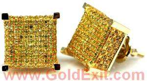 Mens Diamond Earring 10kt Gold Canary Yellow Diamond Yellow and White 