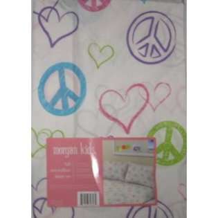   Far Out Peace Signs and Hearts Microfiber Full Sheet Set 