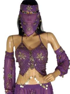 Gorgeous Hand Crafted beaded 5 PC set Purple Belly dance Top (Choli or 