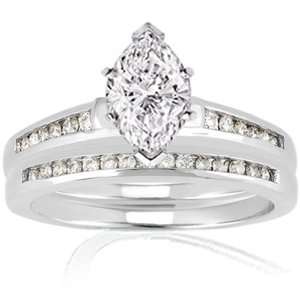  1.25 Ct Marquise Shaped Diamond Wedding Ring Set SI3 G 