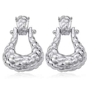 Sterling Silver Textured Buckle Style Earrings Jewelry