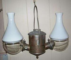 Early Antique Double Arm Hanging ANGLE Oil LAMP  