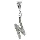 Silver Sterling Silver Large Script Initial Letter N Pendant w/ Cubic 