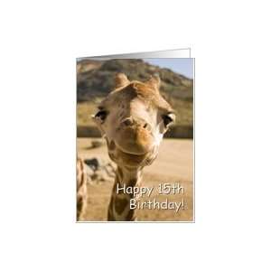 Smiling Young Giraffe   Happy 15th Birthday Card  Toys & Games 