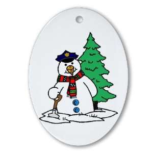  Police Officer Snowman Police Oval Ornament by  