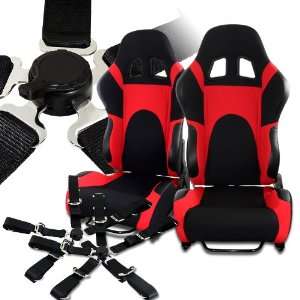Universal JDM Black & Red Reclinable Racing Seats w/ Black PVC Corners 