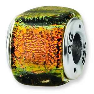  Sterling Silver Orange Dichroic Glass Square Bead (4mm 