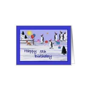 Happy 5th Birthday / blue   Penguins Card  Toys & Games  