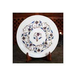  NOVICA Marble inlay plate, Blue Ivy