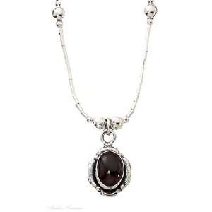    Sterling Silver Choker Necklace Petal Border Garnet Beads Jewelry