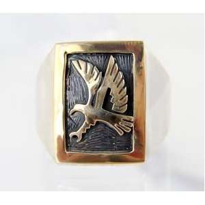  Navajo C. Peterson Silver Gold Eagle Mens Ring Sz 10.5 Jewelry