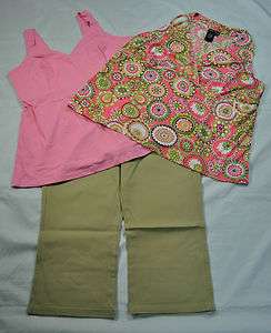 3Pc NEW Maternity Shirts Tank Tops & Tan / Khaki Capris Lot   XL 16 18 