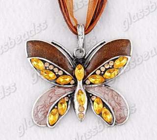 6strands Butterfly Rhinestone&Enamel Pendant Necklaces  