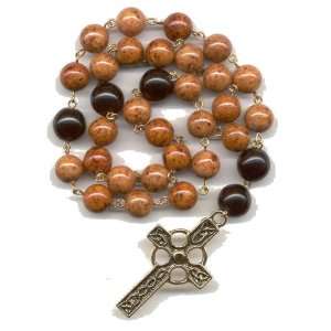   Beads, Rosary   Brown Fossil/Black Czech Glass Beads 