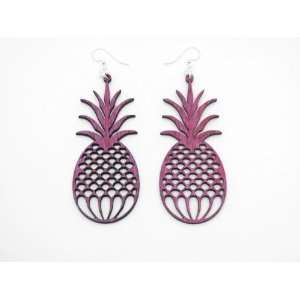  Fuschia Pineapple Fruit Wooden Earrings GTJ Jewelry