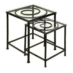 Wrought Iron Clear Glass Topped Legato Spiral Nested Accent Tables 