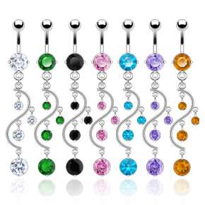 Surgical Stainless Steel Dangle Vine Navel Ring 7Colors  