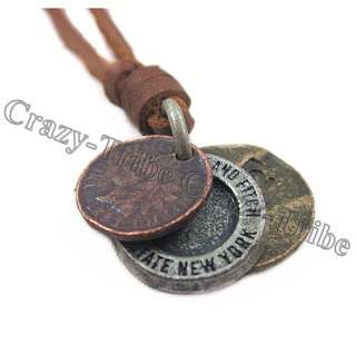   charm choker 3 Coin pendant Genuine leather necklace ancientry COOL
