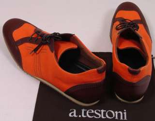 TESTONI SHOES $395 BROWN LEATHER/CANVAS LOW PROFILE TRAINERS 12 45e 