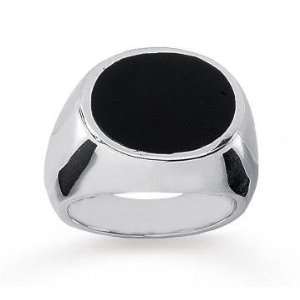    14k White Gold Slick Stylish Oval Onyx Mens Fashion Ring Jewelry