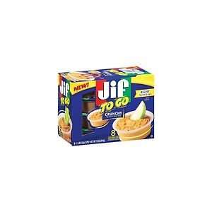 Jif To Go Crunchy Peanut Butter Spread 8 Individual cups. (Pack of 6)
