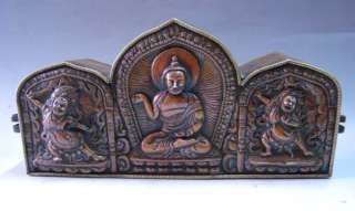 11 Old Tibet Tibetan Bronze 3 Buddha Ghau Shrine Box  