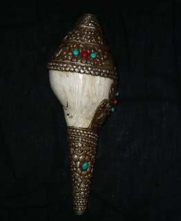 12 Old Tibet Tibetan Silver Dragon Conch Shell Trumpet  