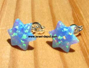 Blue Opal Magen David Star Stud Earrings  