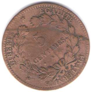 FRANCE COIN 5 CENTIMES 1874 K VF  