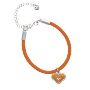 Two Sided Hot Orange Enamel Swirl Heart with Beaded Border Charm on an 