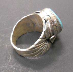 NATIVE AMERICAN L. CHARLEY STERLING SILVER AND TURQUOISE RING 12.25 