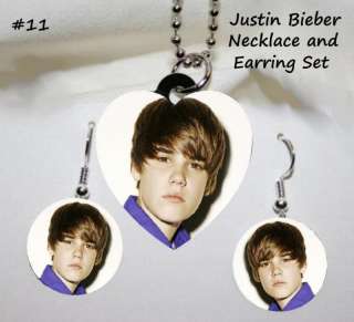 JUSTIN BIEBER Photo Charm Necklace & Earring Set #11  