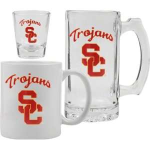  USC Trojans Glassware Set Logo Tankard, Coffee Mug, Shot 