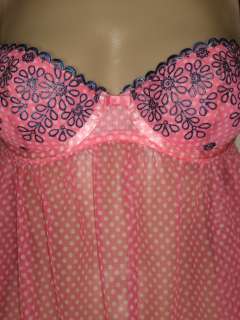 Victorias Secret Sheer Polka Dot Embroidered Babydoll/Nightie 