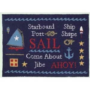  Sail Boat Area Floor Hook Rug Blue with Nautical Designs 