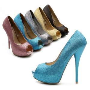   Womens Shoes Platform Stilettos High Heels Pumps Glitter Multi Colored