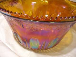   Iridescent Gold Marigold Princess Carnival Glass Punch Bowl Set  