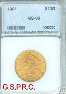 1901 $10 LIBERTY GOLD COIN STUNNING MS GEM BU GOLD COIN  